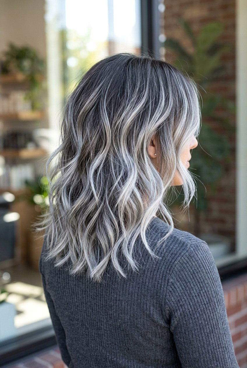 Charcoal And Silver Balayage - 20 silver balayage for dark hair - 20 silver balayage for dark hair