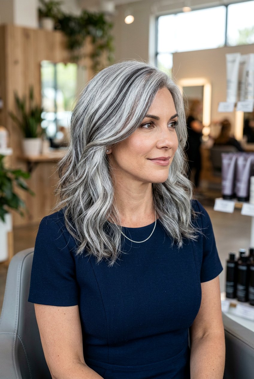 Charcoal Gray Lowlights - 20 natural silver streaks blend - 20 natural silver streaks blend
