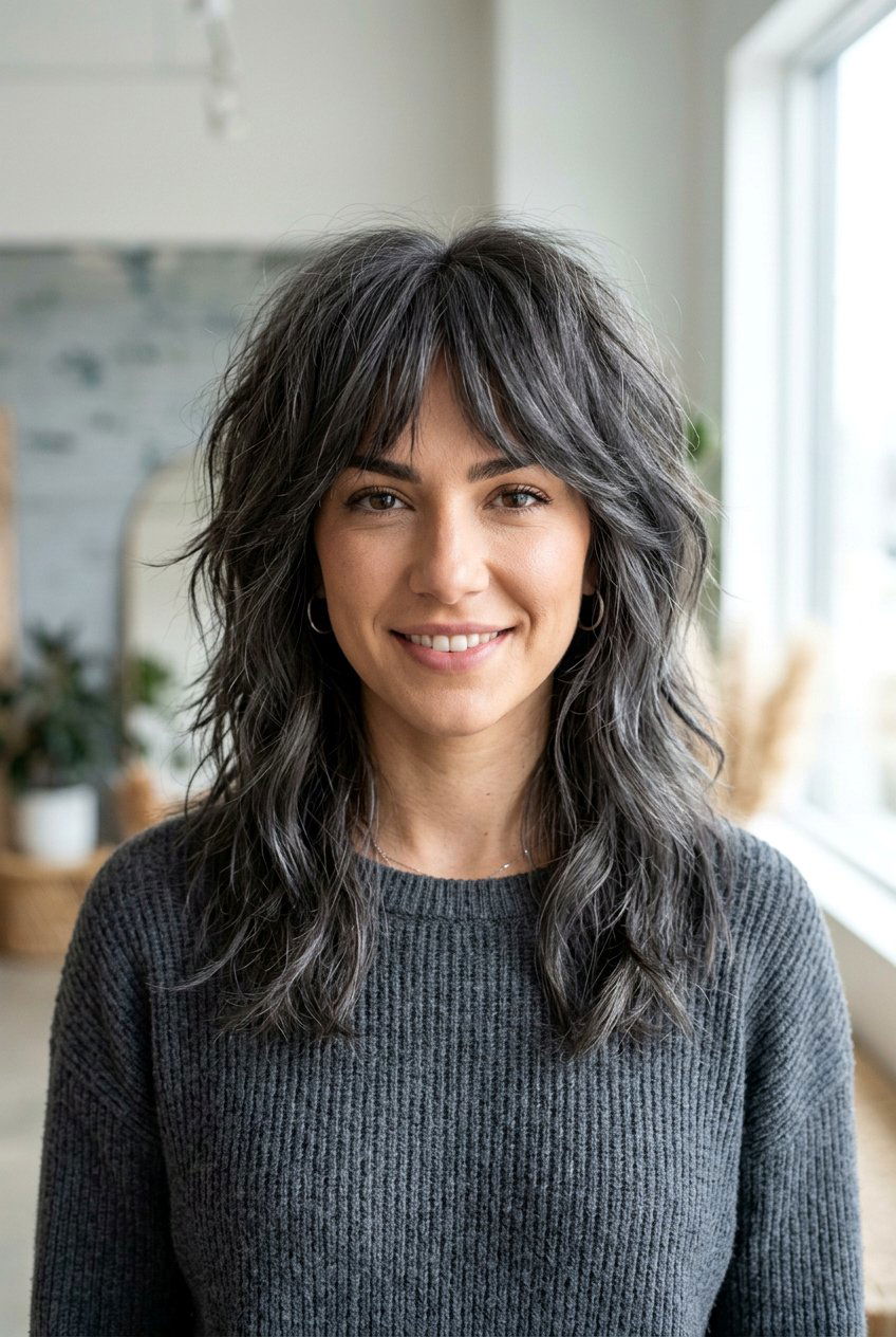 Charcoal Gray Shag - 20 grandma hair color - 20 grandma hair color