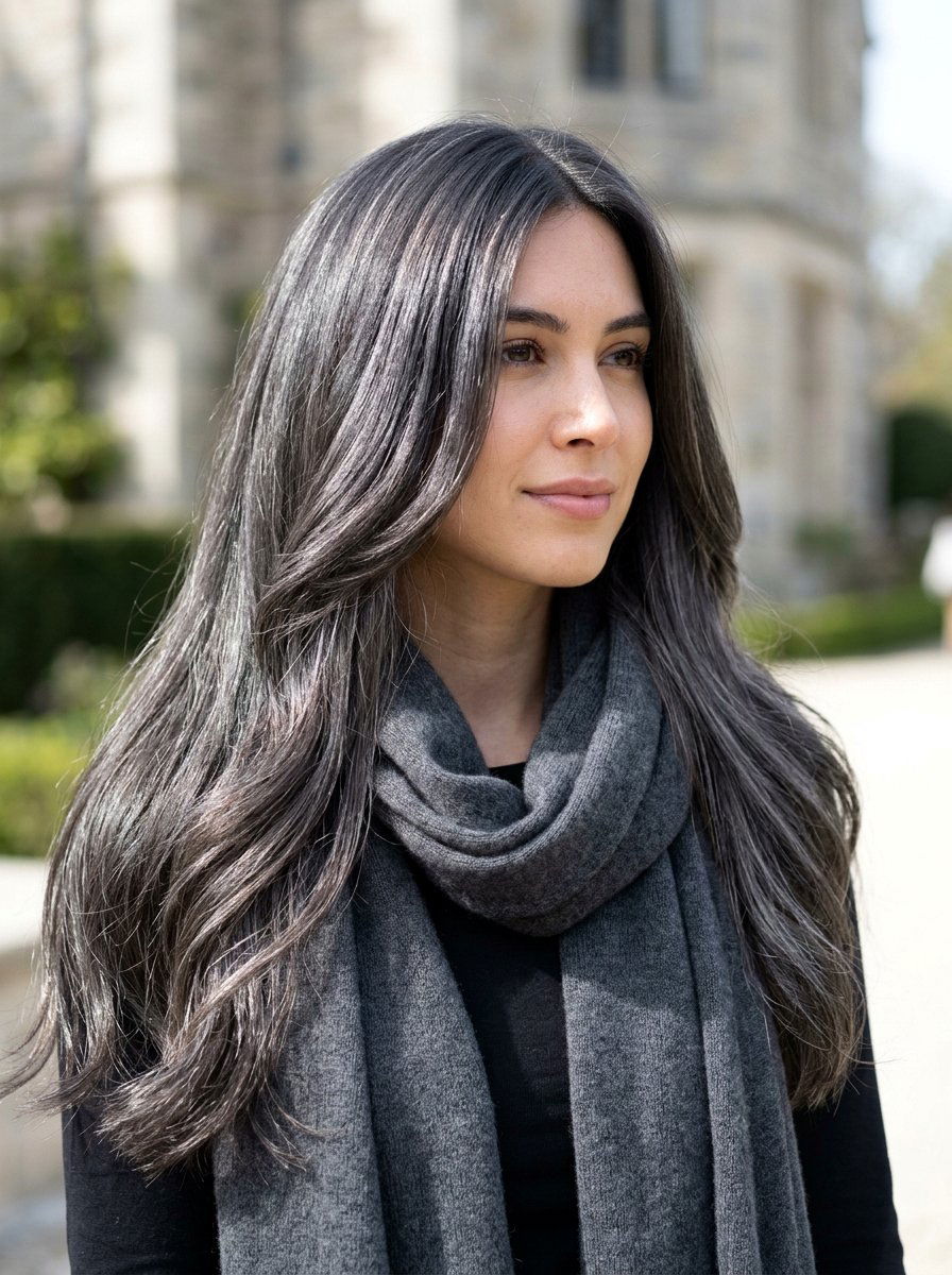 Charcoal Silver Gloss On Long Hair - 20 silver gloss for mature gray hair - 20 silver gloss for mature gray hair