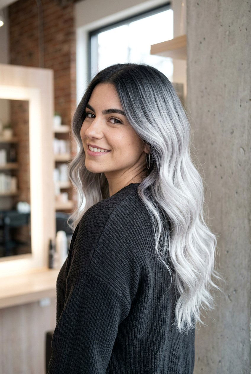 Charcoal Silver Ombre Hair - 20 transition to gray hair styles - 20 transition to gray hair styles