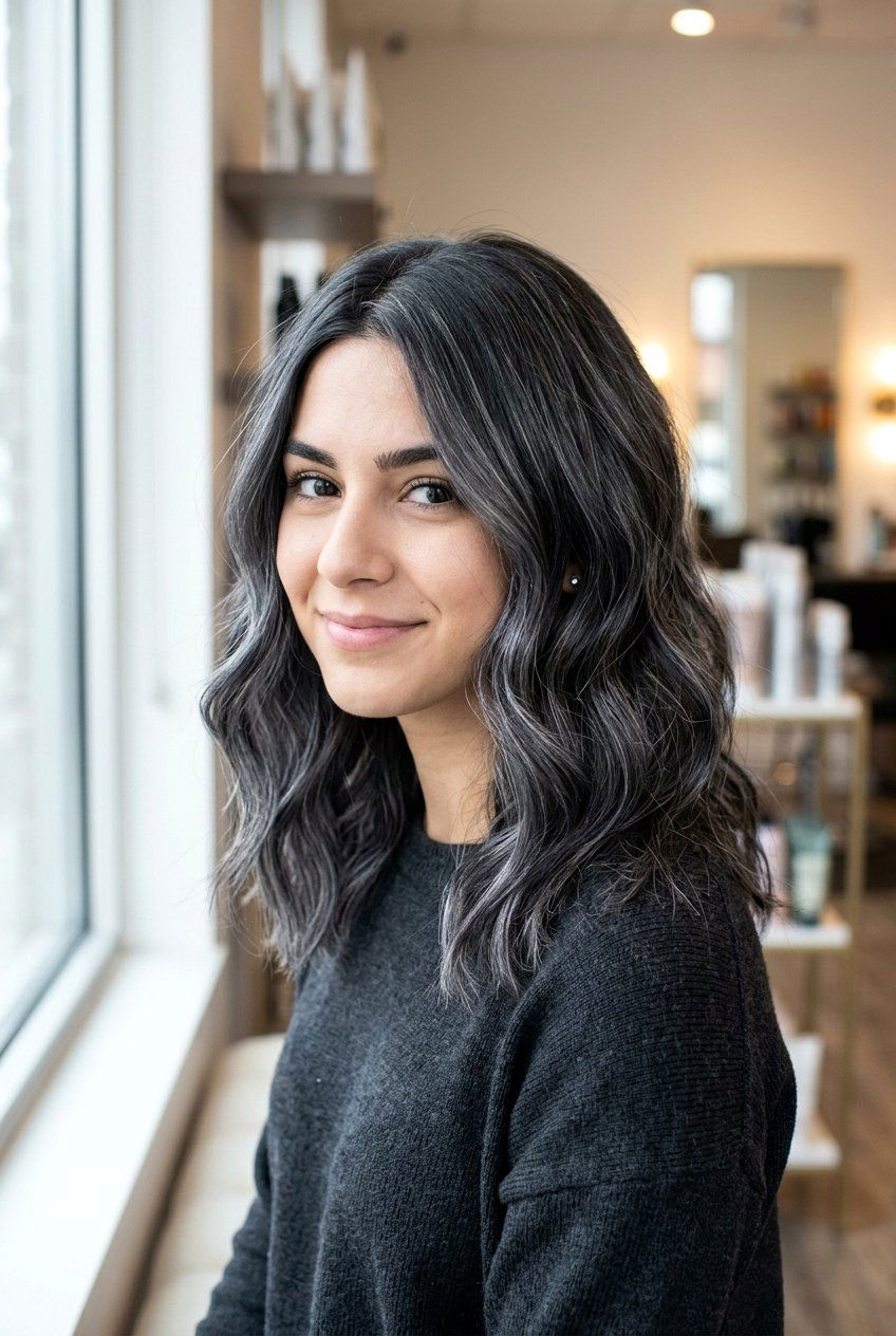 Charcoal gray hair with highlights - 20 salt and pepper hair color ideas - 20 salt and pepper hair color ideas