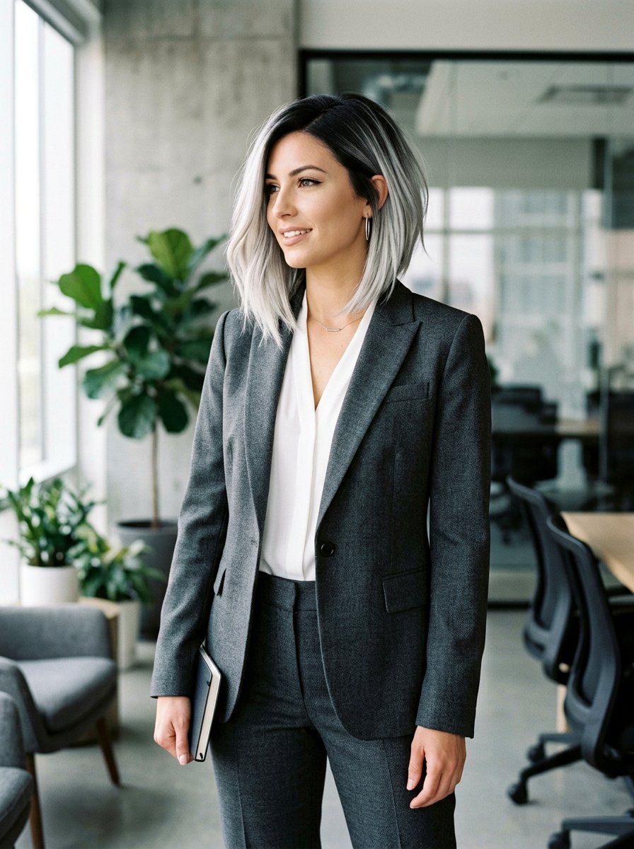 Charcoal silver balayage angled bob - 20 silver balayage bob haircut - 20 silver balayage bob haircut