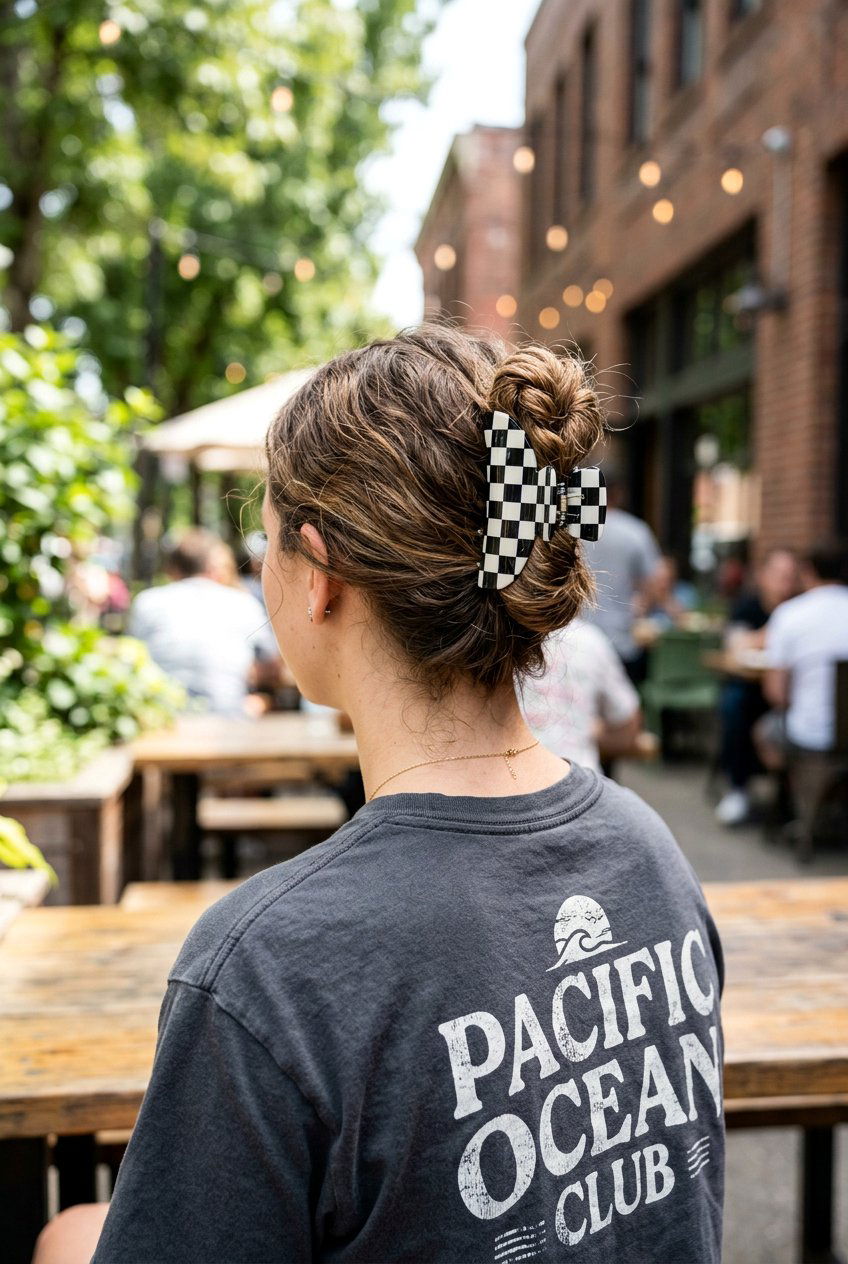 Checkerboard Claw Clip - 20 y2k bun with claw clip - 20 y2k bun with claw clip