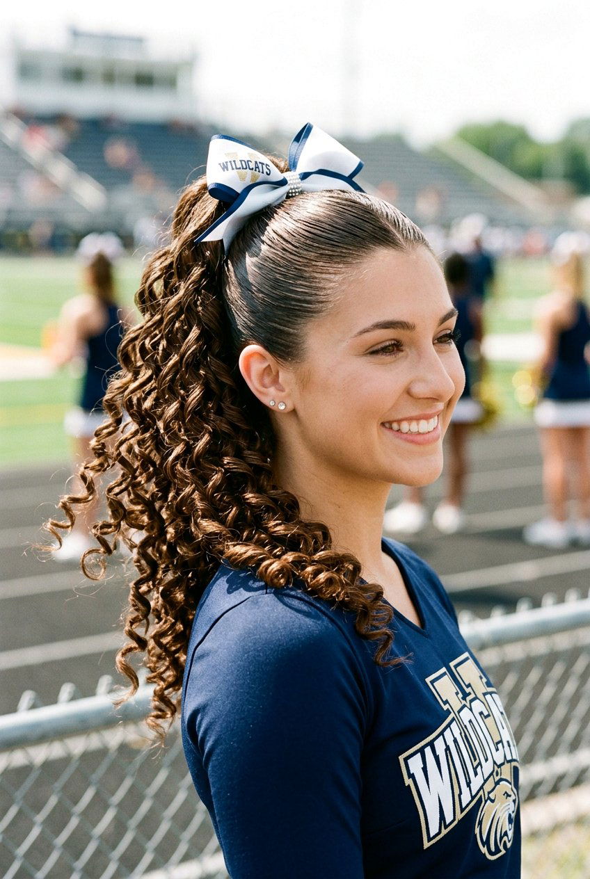 Cheer Ponytail With Curling Wand Curls - 20 cheer ponytail with curls - 20 cheer ponytail with curls