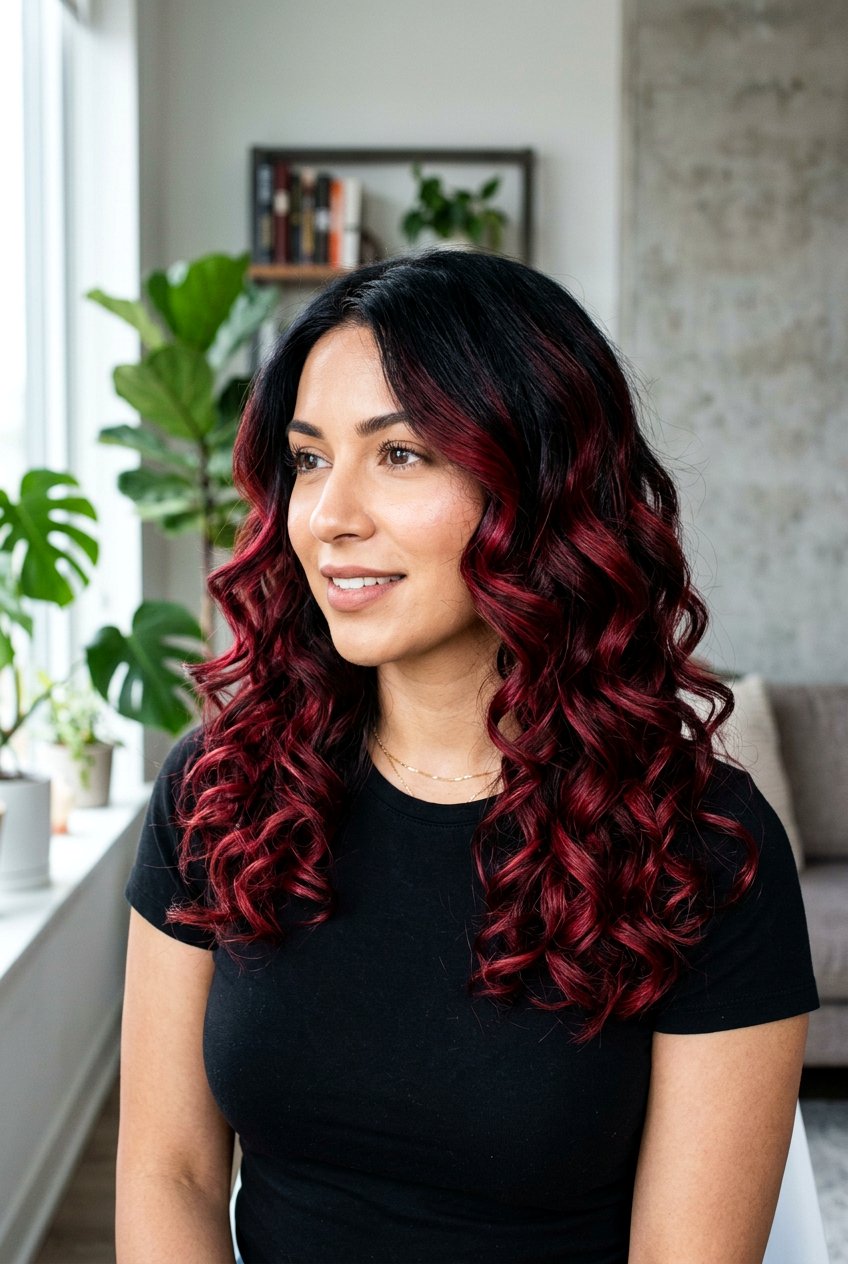 Cherry Balayage Highlights On Black Hair - 20 cherry red balayage - 20 cherry red balayage
