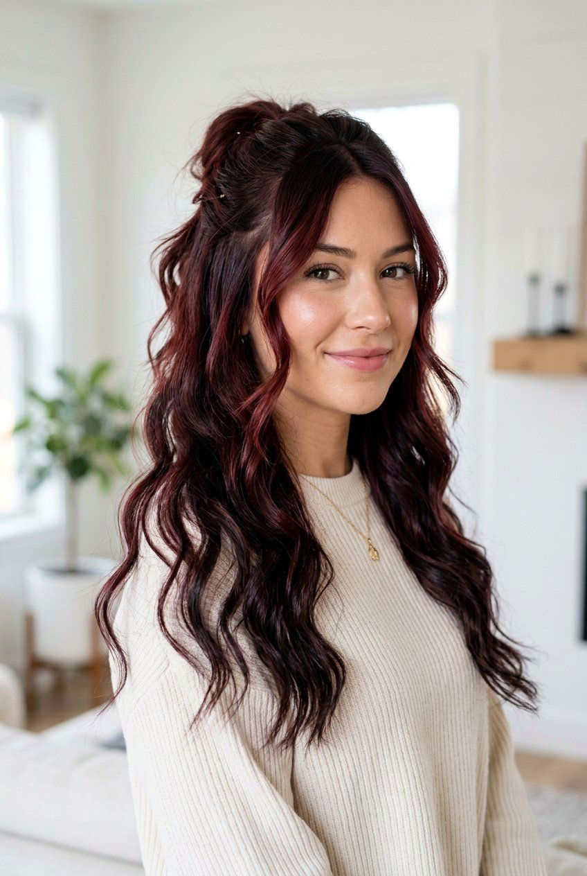 Cherry Cola Balayage Half Up Style - 20 cherry cola balayage hair - 20 cherry cola balayage hair