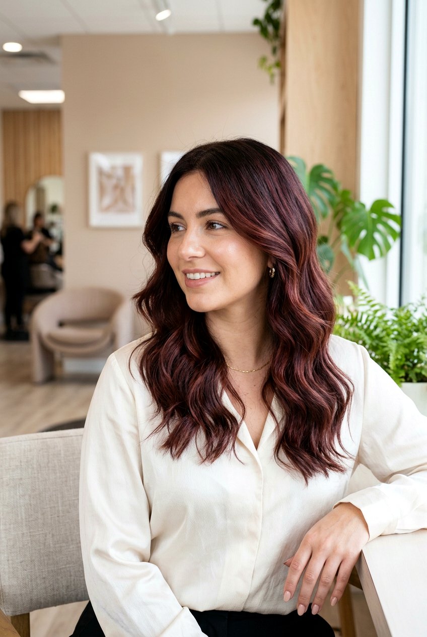 Cherry Cola Balayage On Medium Length Hair - 20 cherry red balayage - 20 cherry red balayage