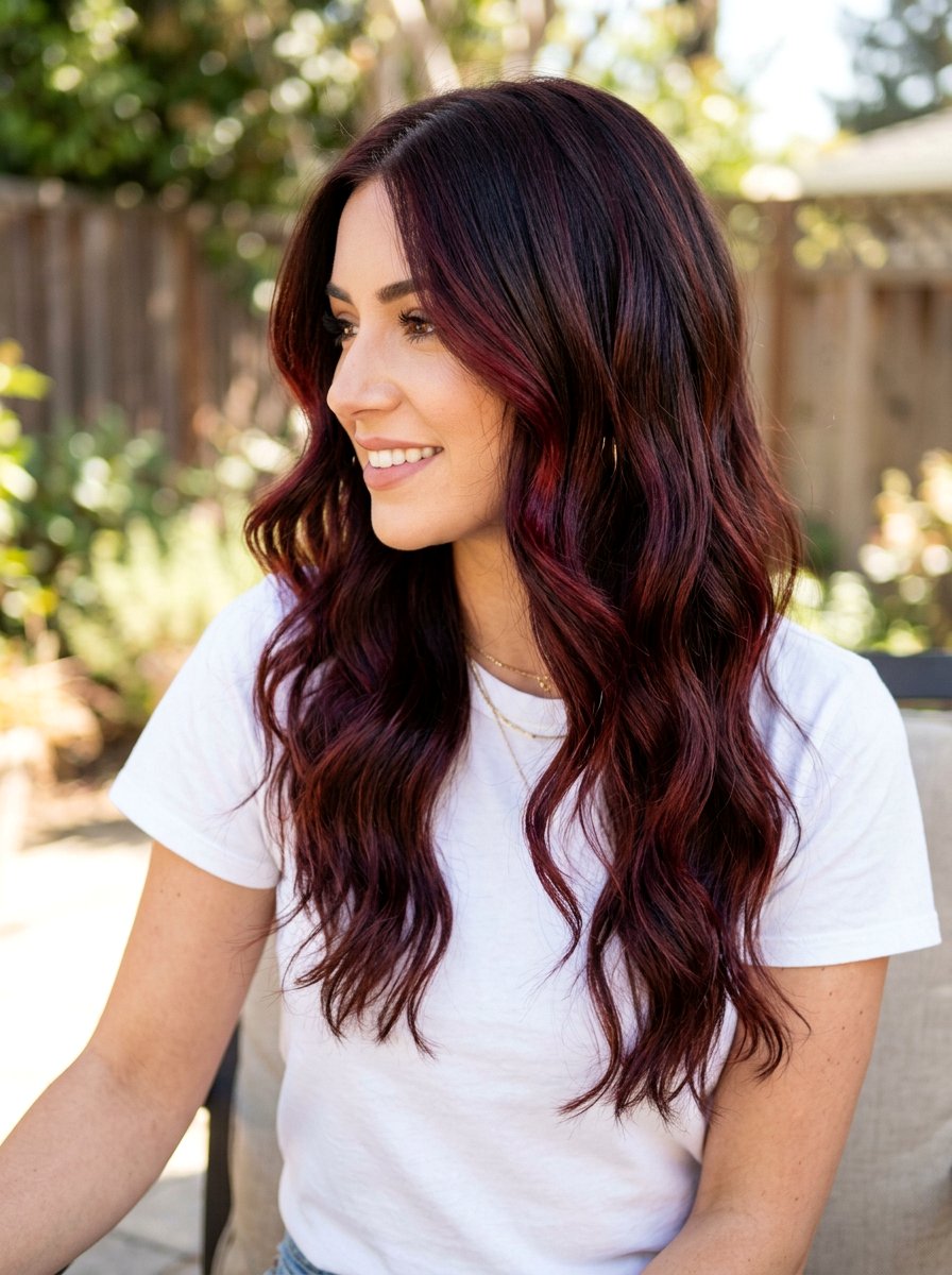 Cherry Cola Balayage on Brunette Hair - 20 ruby balayage on brunette hair - 20 ruby balayage on brunette hair