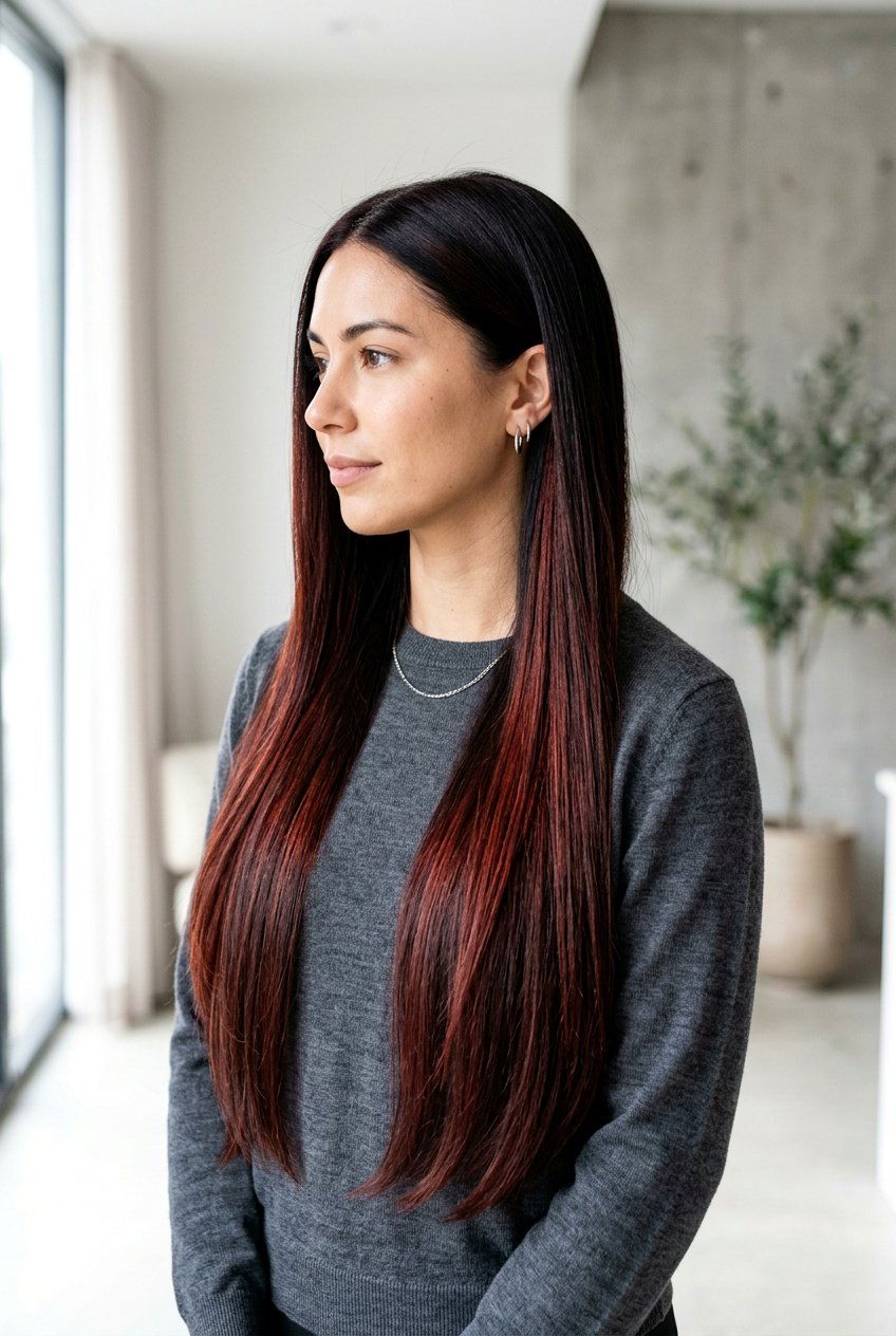 Cherry Cola Balayage on Dark Hair - 20 auburn balayage on dark hair - 20 auburn balayage on dark hair