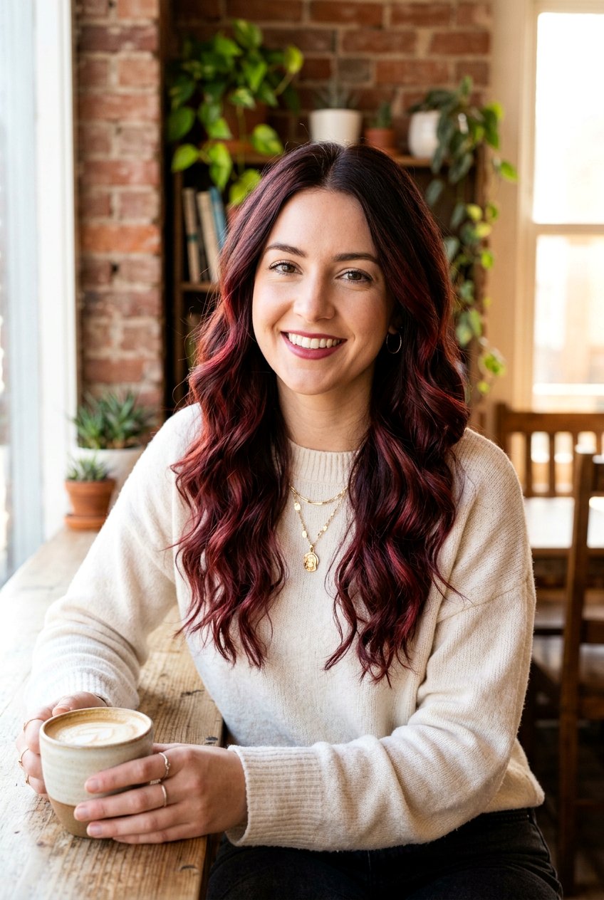 Cherry Cola Balayage on Natural Waves - 20 cherry cola balayage hair - 20 cherry cola balayage hair