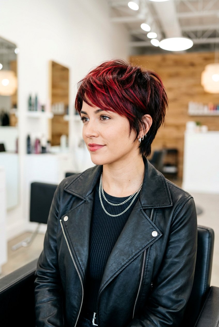 Cherry Cola Balayage on Short Pixie Adjacent Lengths - 20 cherry cola balayage hair - 20 cherry cola balayage hair