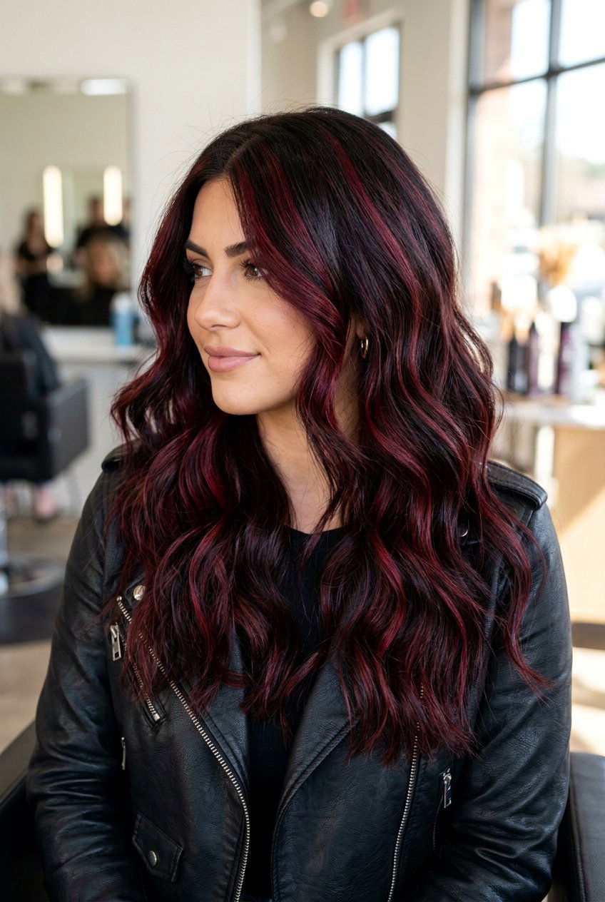 Cherry Cola Chunky Highlights on Dark Hair - 20 dark cherry cola highlights - 20 dark cherry cola highlights