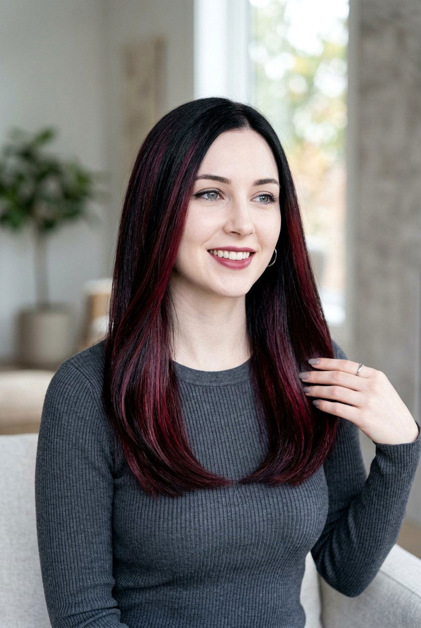 Cherry Cola Highlights On Black Hair For Cool Skin Tones - 20 cherry cola highlights on black hair - 20 cherry cola highlights on black hair