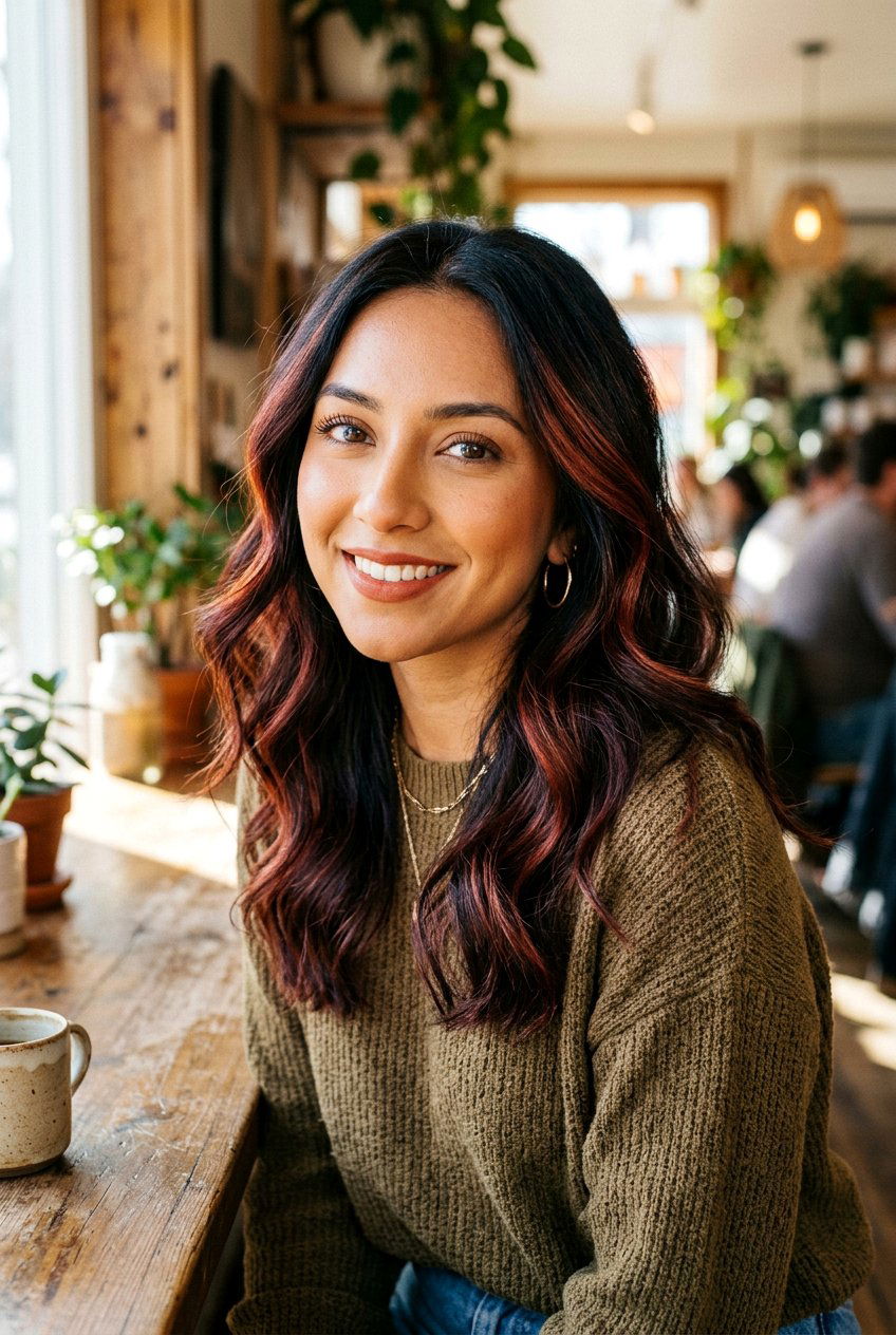 Cherry Cola Highlights On Black Hair For Warm Skin Tones - 20 cherry cola highlights on black hair - 20 cherry cola highlights on black hair