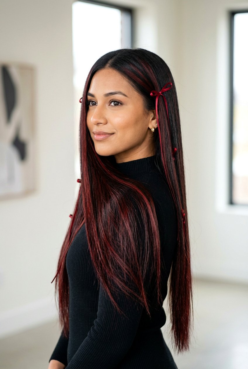 Cherry Cola Highlights On Straight Black Hair - 20 cherry cola highlights on black hair - 20 cherry cola highlights on black hair