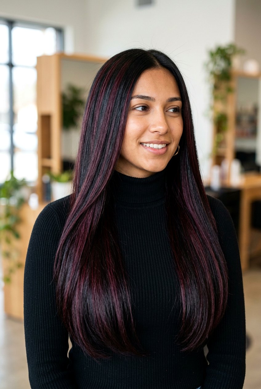 Cherry Cola Highlights on Black Hair - 20 dark cherry cola highlights - 20 dark cherry cola highlights