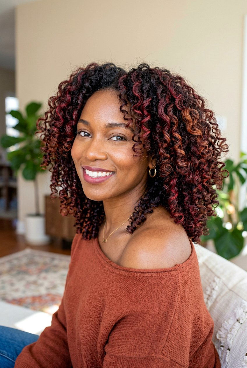 Cherry Cola Highlights on Curly Hair - 20 dark cherry cola highlights - 20 dark cherry cola highlights