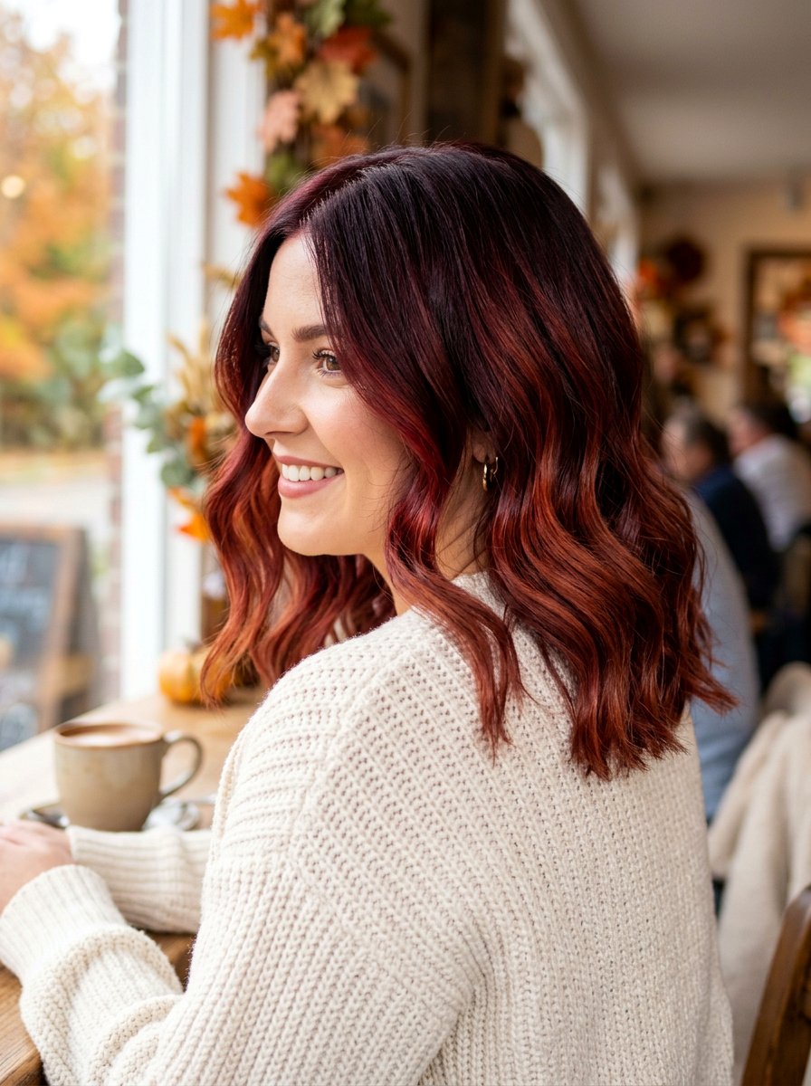 Cherry Cola Red Balayage Lob - 20 red balayage for shoulder length hair - 20 red balayage for shoulder length hair