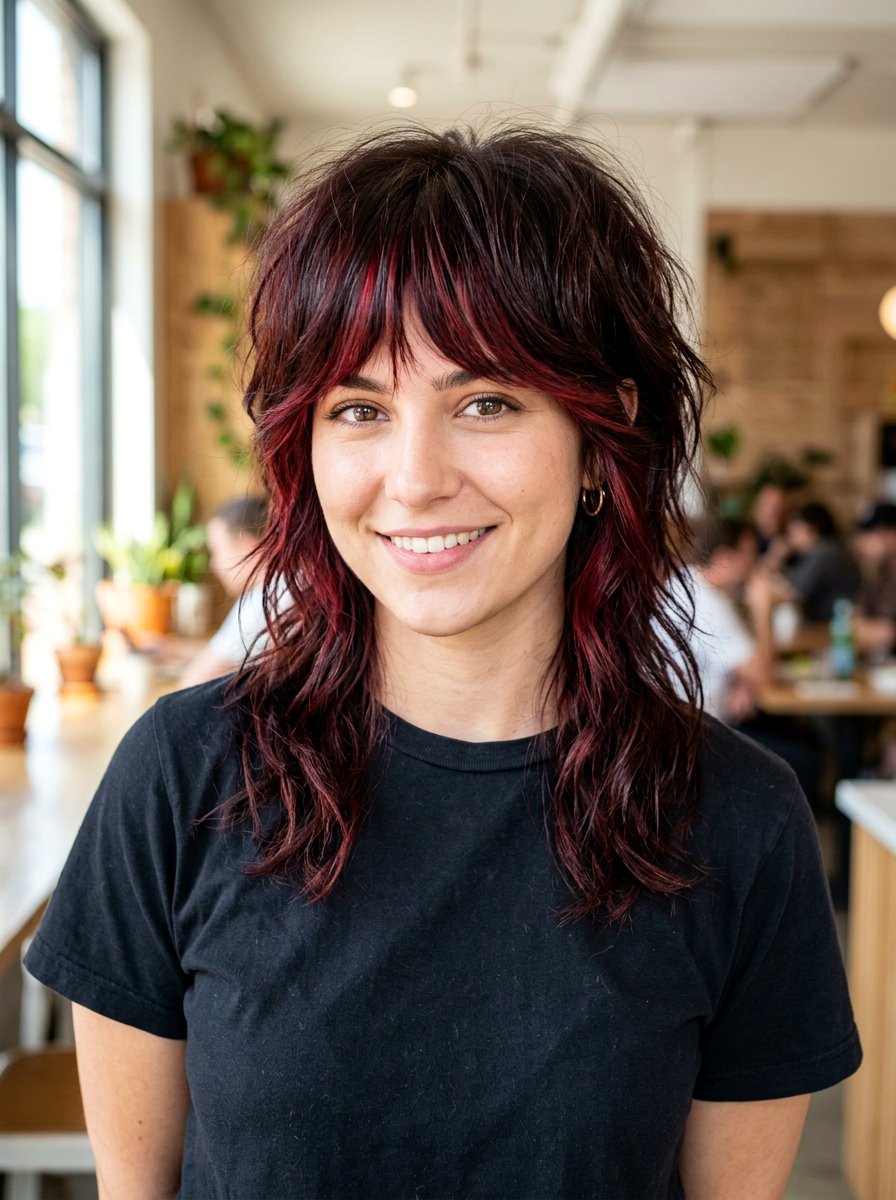 Cherry Cola Wolf Cut - 20 red wolf cut color ideas - 20 red wolf cut color ideas