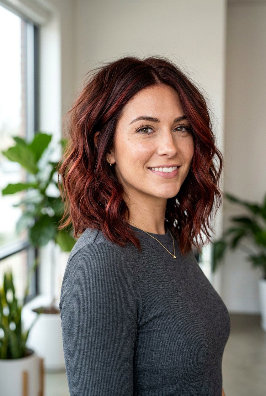 Cherry Mahogany Balayage Lob Haircut - 20 cherry mahogany balayage - 20 cherry mahogany balayage