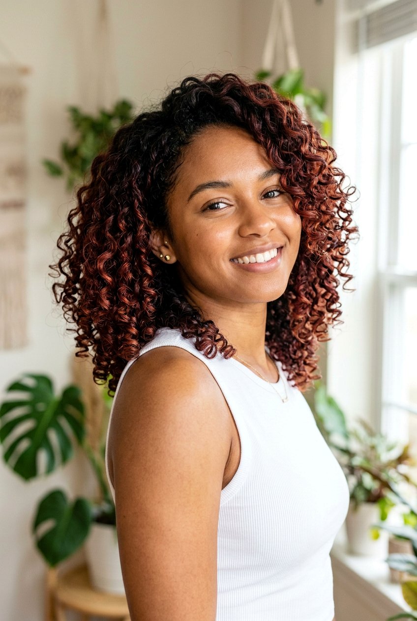 Cherry Mahogany Balayage On Curly Hair - 20 cherry mahogany balayage - 20 cherry mahogany balayage