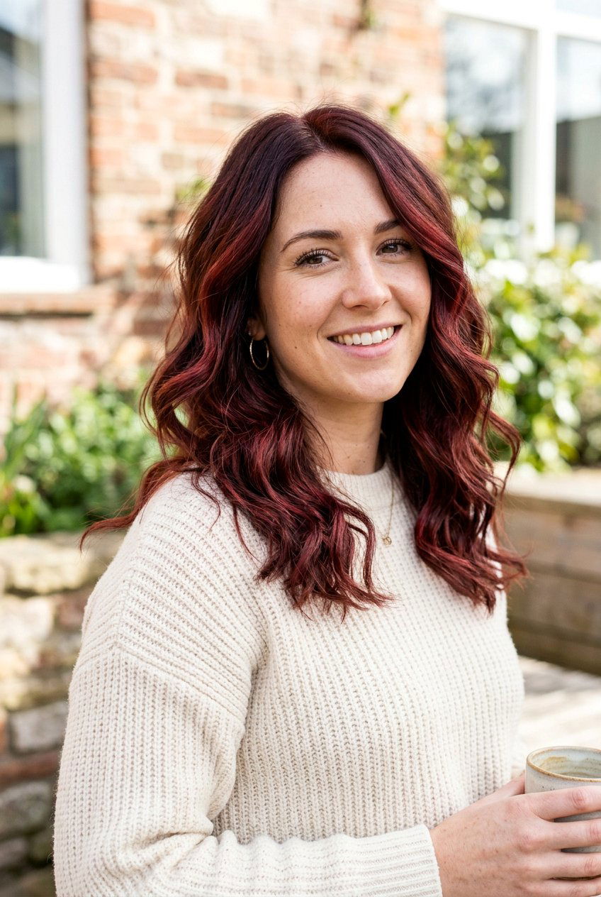 Cherry Mahogany Balayage On Wavy Hair - 20 cherry mahogany balayage - 20 cherry mahogany balayage