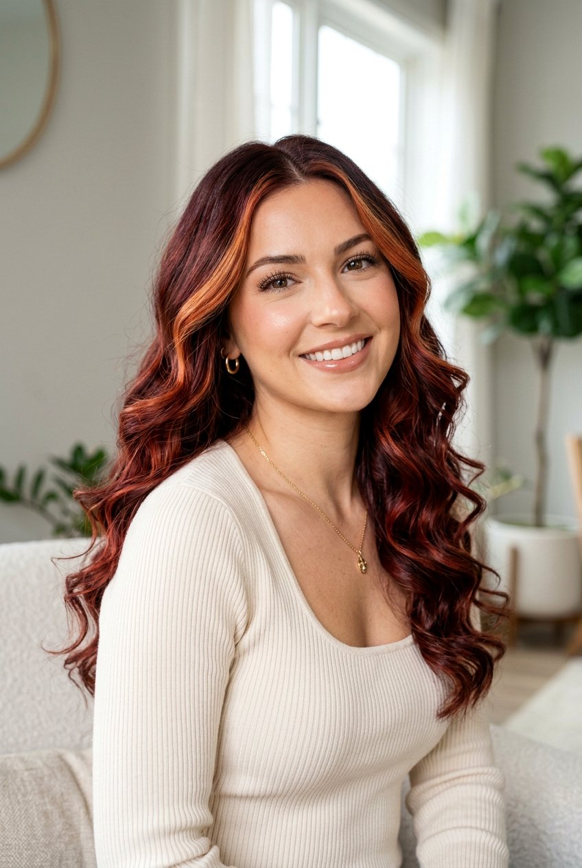 Cherry Mahogany Balayage With Money Piece - 20 cherry mahogany balayage - 20 cherry mahogany balayage