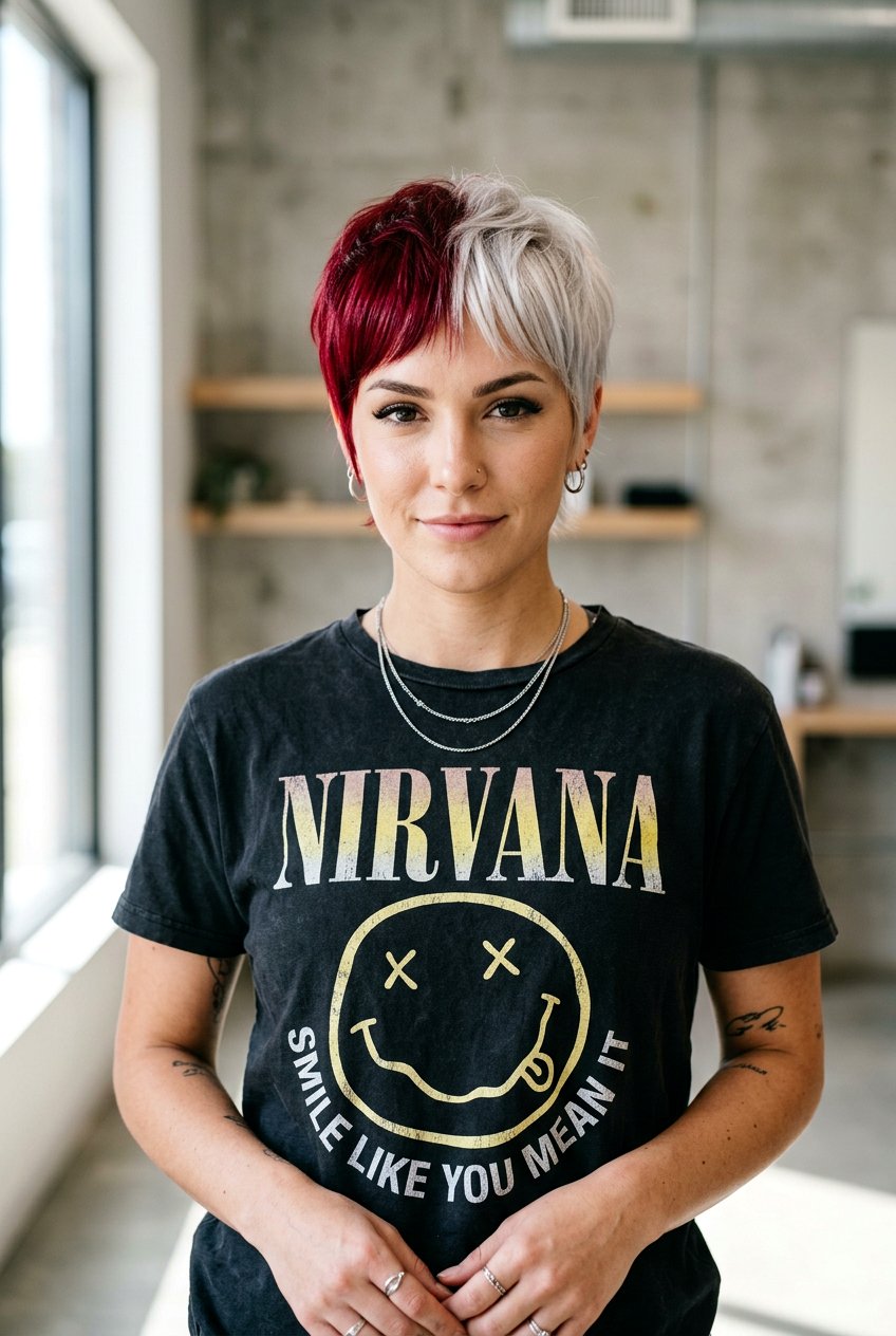 Cherry Red And Platinum Split Hair Color - 20 alternative split hair color - 20 alternative split hair color