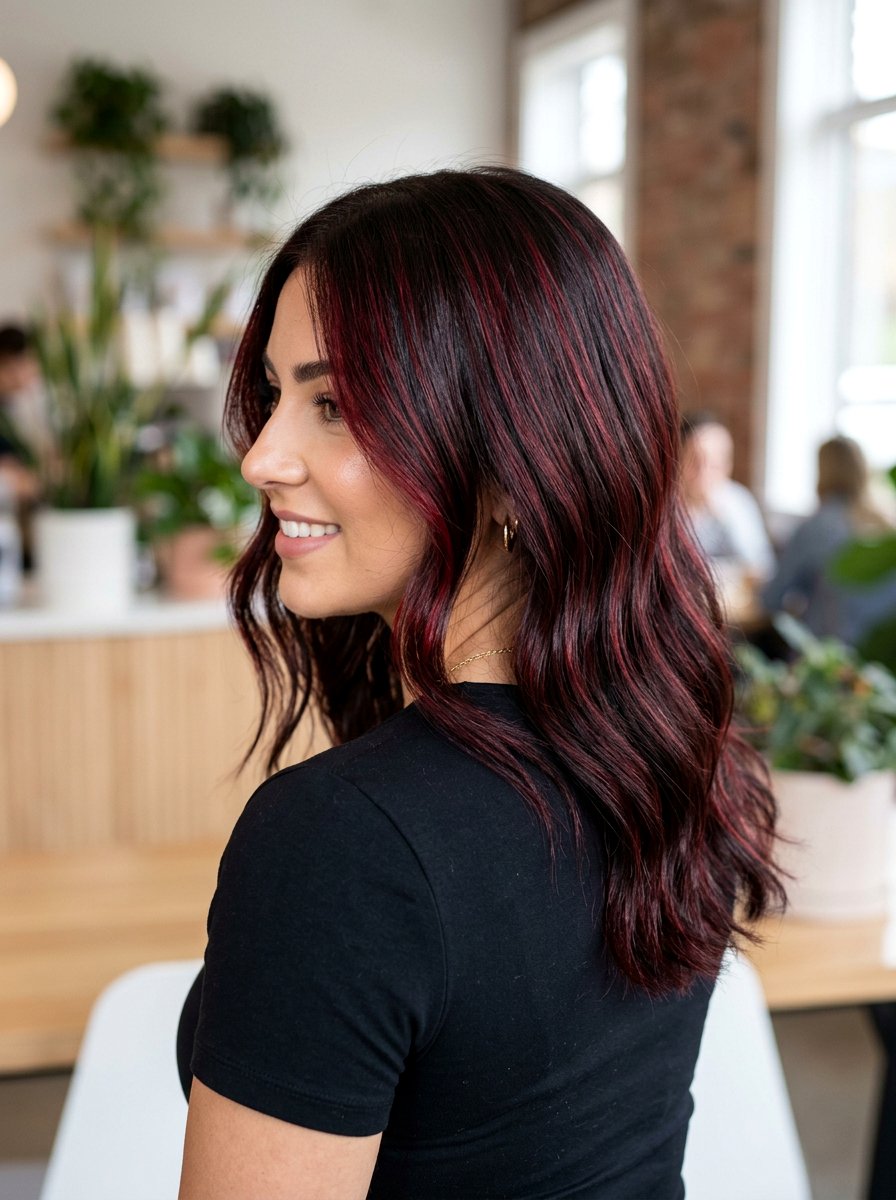 Cherry Red Babylights On Dark Brunette Hair - 20 red babylights for dark brunette hair - 20 red babylights for dark brunette hair