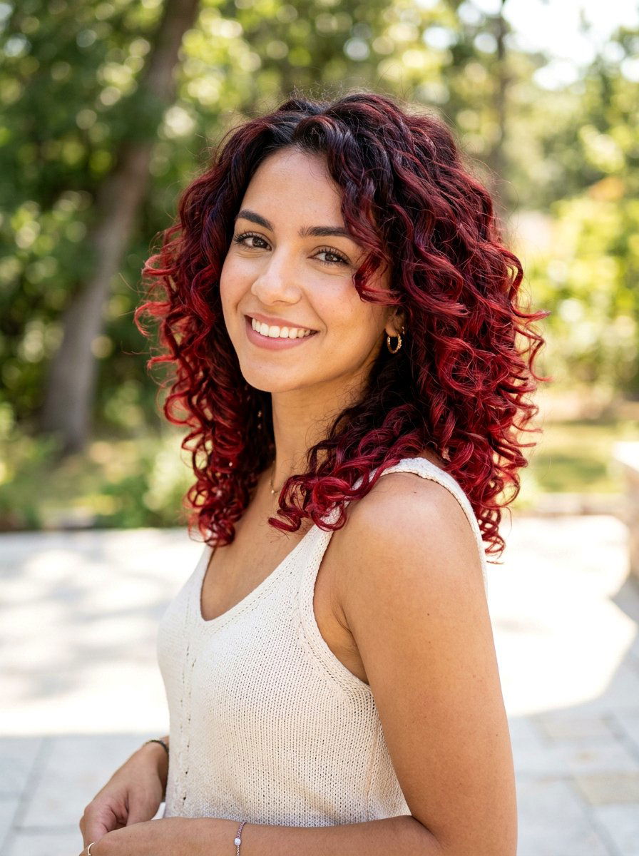 Cherry Red Balayage Layered Curly Bob - 20 red balayage for curly bob - 20 red balayage for curly bob
