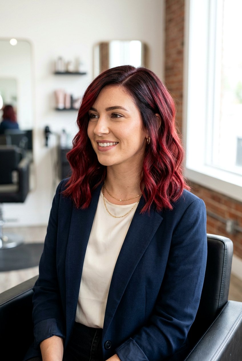 Cherry Red Balayage Lob Haircut - 20 cherry red balayage - 20 cherry red balayage