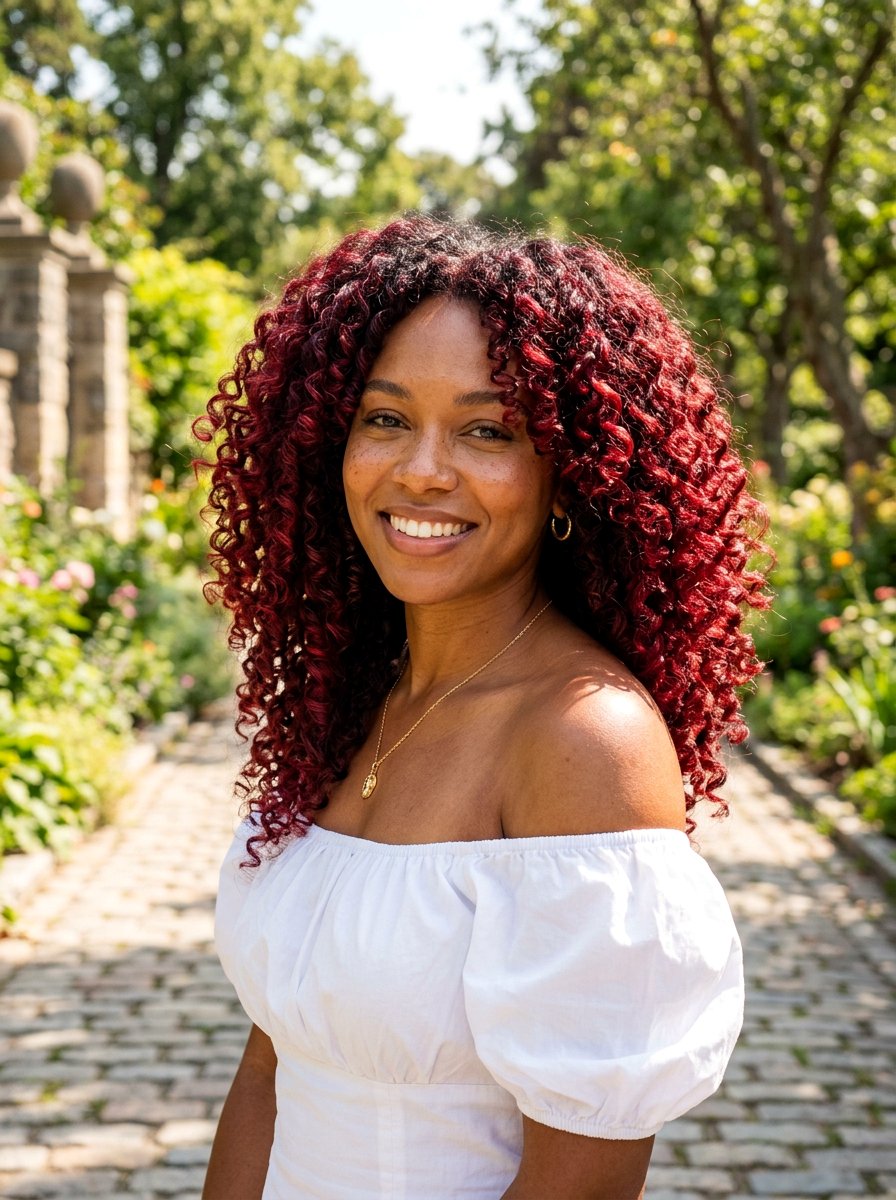 Cherry Red Balayage On Curly Hair - 20 cherry red balayage for summer - 20 cherry red balayage for summer