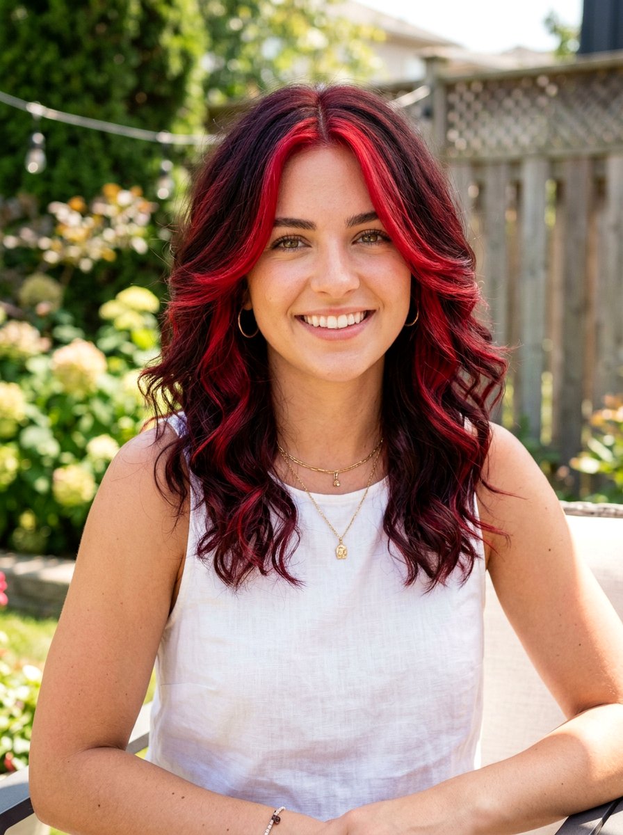 Cherry Red Balayage On Face Framing Layers - 20 cherry red balayage for summer - 20 cherry red balayage for summer