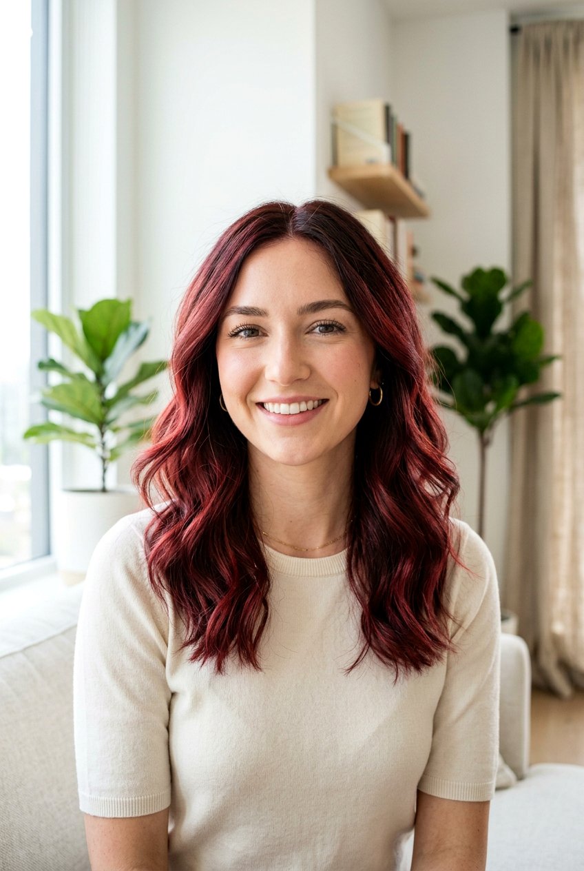 Cherry Red Balayage On Fine Hair - 20 cherry red balayage - 20 cherry red balayage