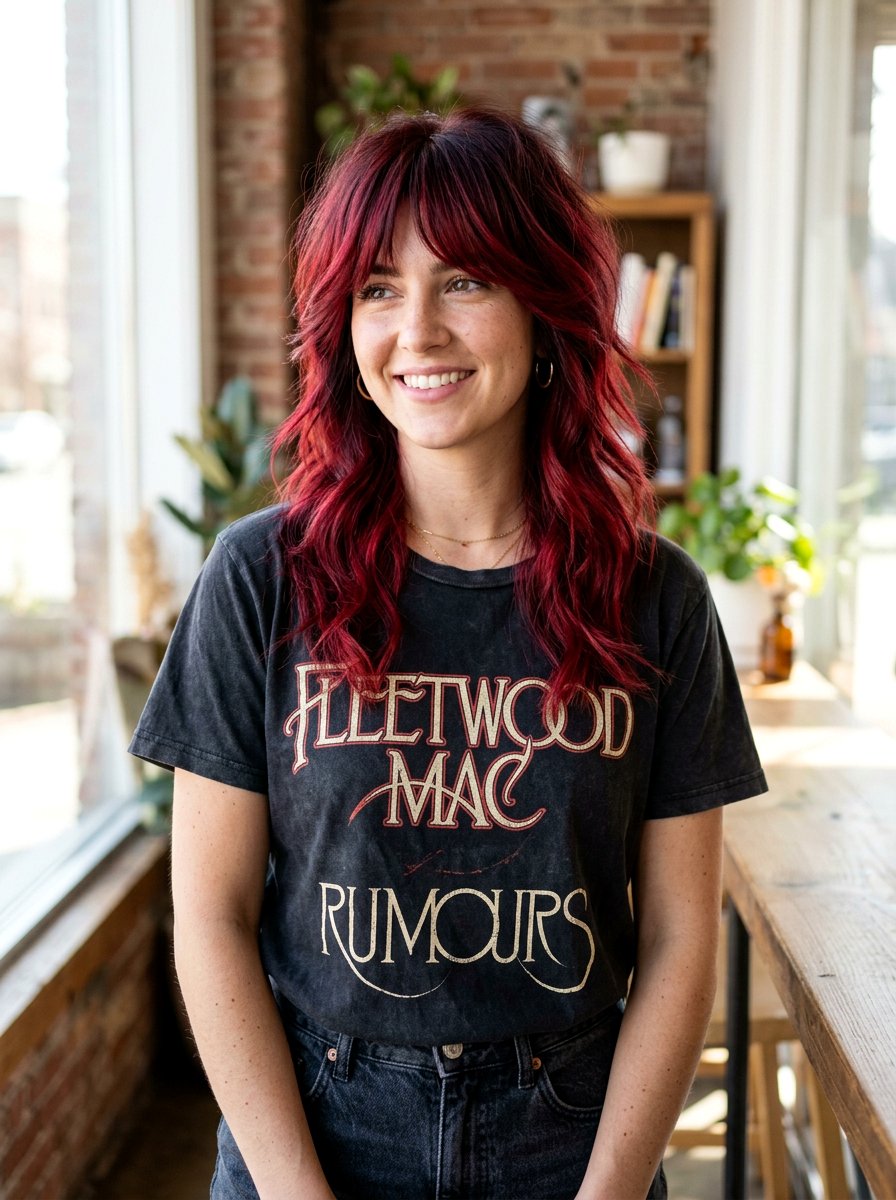 Cherry Red Balayage On Shag Haircut - 20 cherry red balayage for summer - 20 cherry red balayage for summer