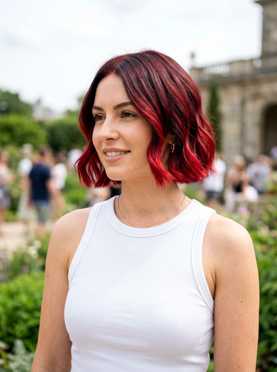 Cherry Red Balayage On Short Bob - 20 cherry red balayage for summer - 20 cherry red balayage for summer