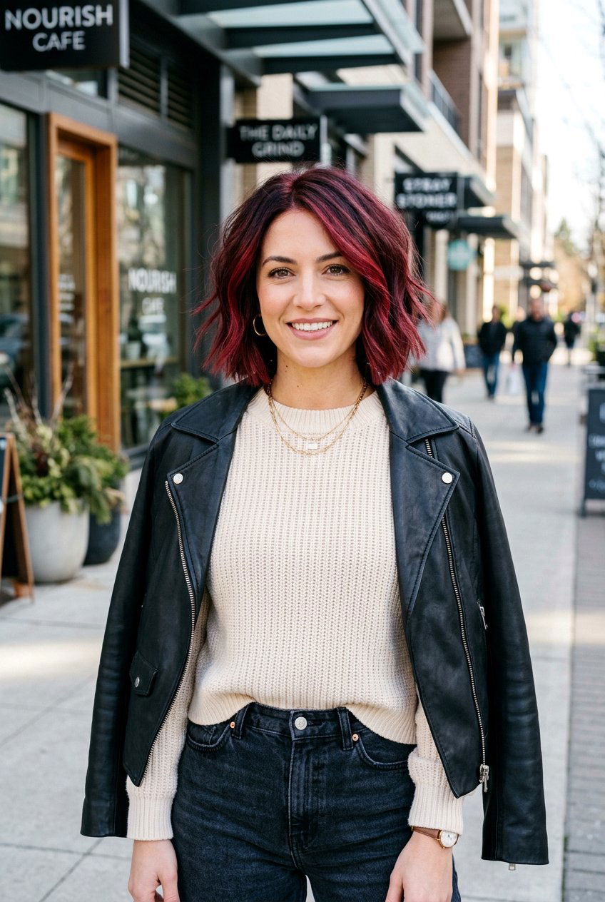 Cherry Red Balayage On Short Bob - 20 cherry red balayage - 20 cherry red balayage