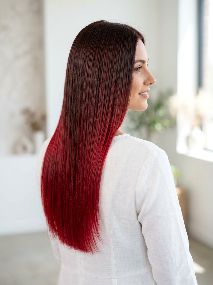 Cherry Red Balayage On Straight Hair - 20 cherry red balayage for summer - 20 cherry red balayage for summer