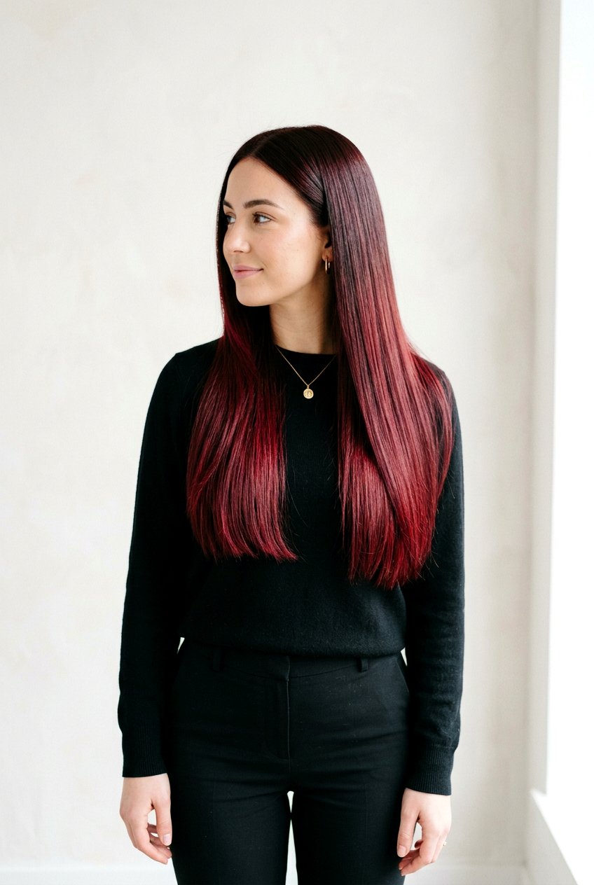 Cherry Red Balayage On Straight Hair - 20 cherry red balayage - 20 cherry red balayage