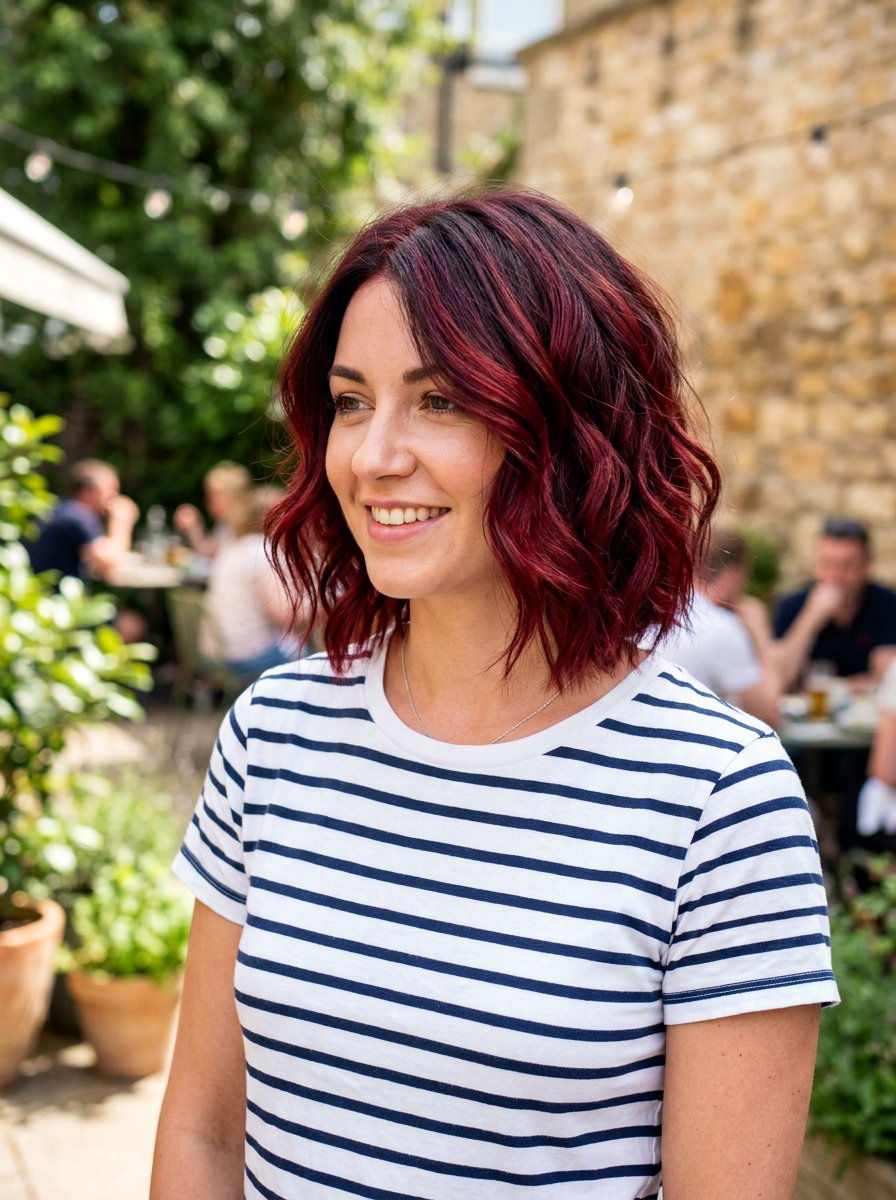 Cherry Red Balayage On Textured Bob - 20 cherry red balayage for summer - 20 cherry red balayage for summer