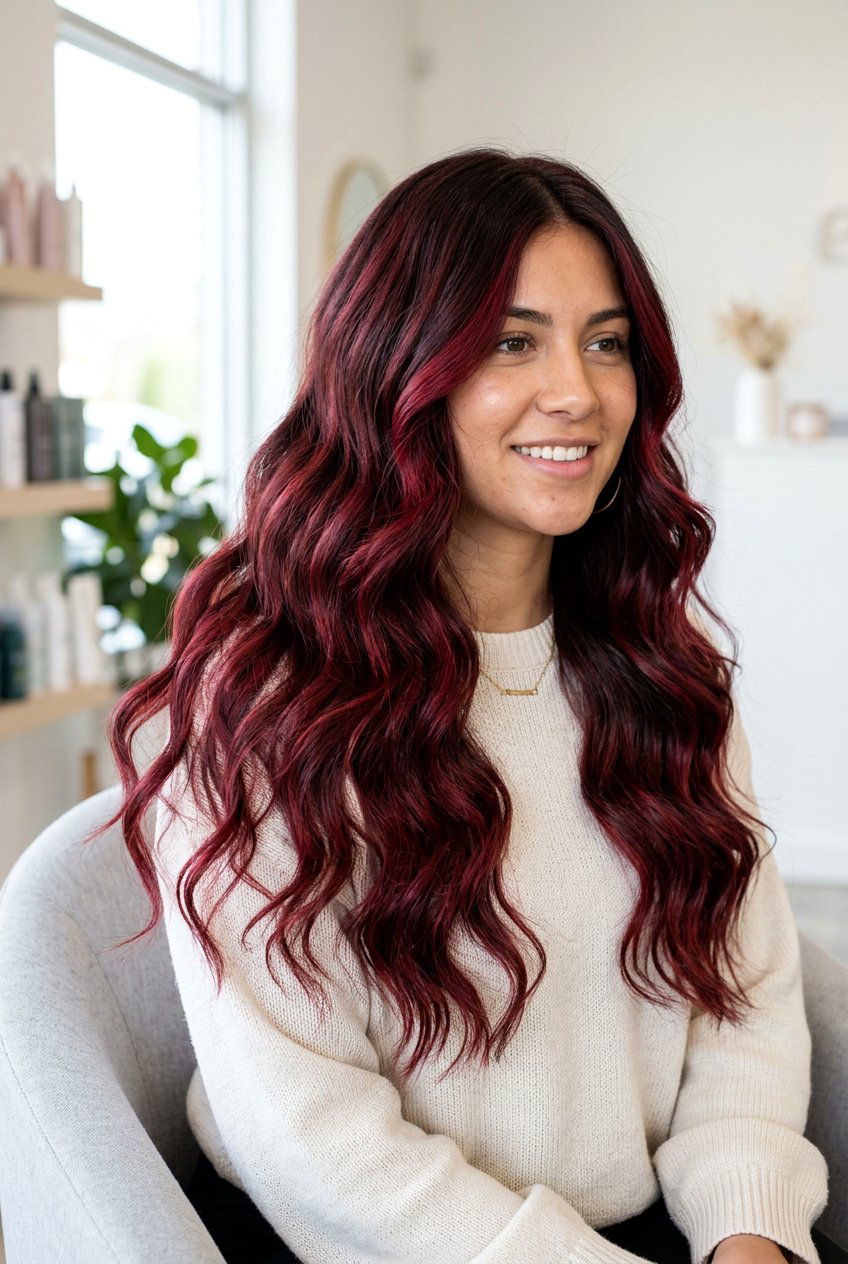 Cherry Red Balayage On Thick Hair - 20 cherry red balayage - 20 cherry red balayage