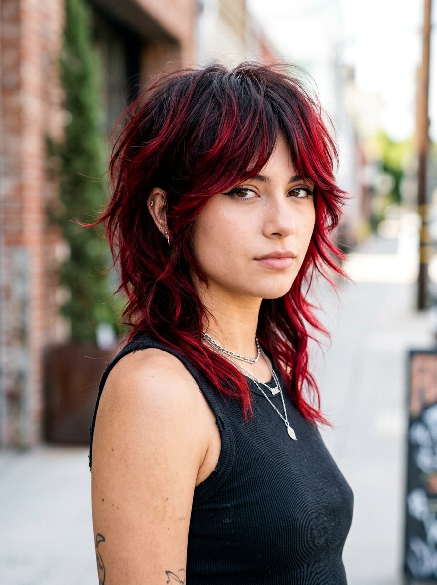 Cherry Red Balayage On Wolf Cut - 20 cherry red balayage for summer - 20 cherry red balayage for summer