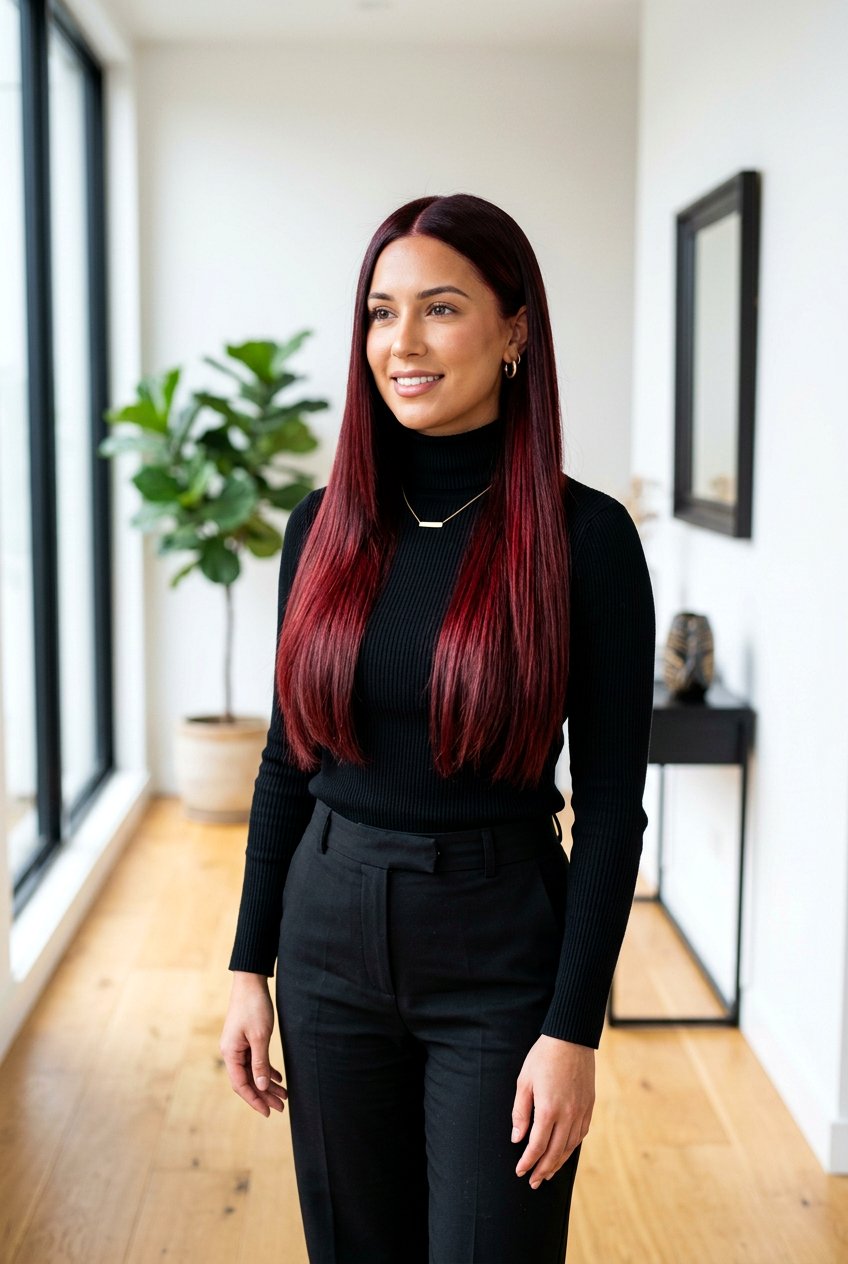 Cherry Red Balayage With Sleek Straight Finish - 20 cherry red balayage - 20 cherry red balayage