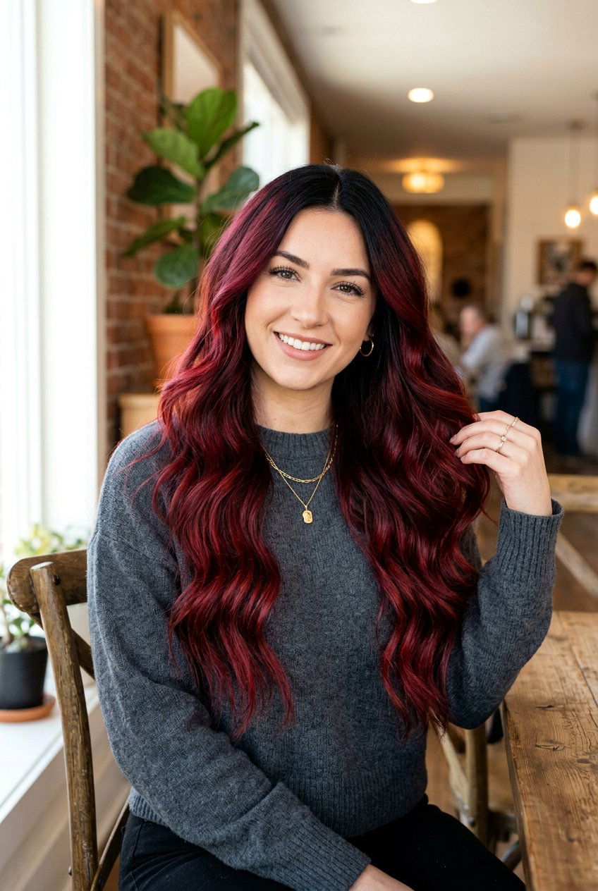 Cherry Red Balayage on Black Hair - 20 red balayage on black hair - 20 red balayage on black hair