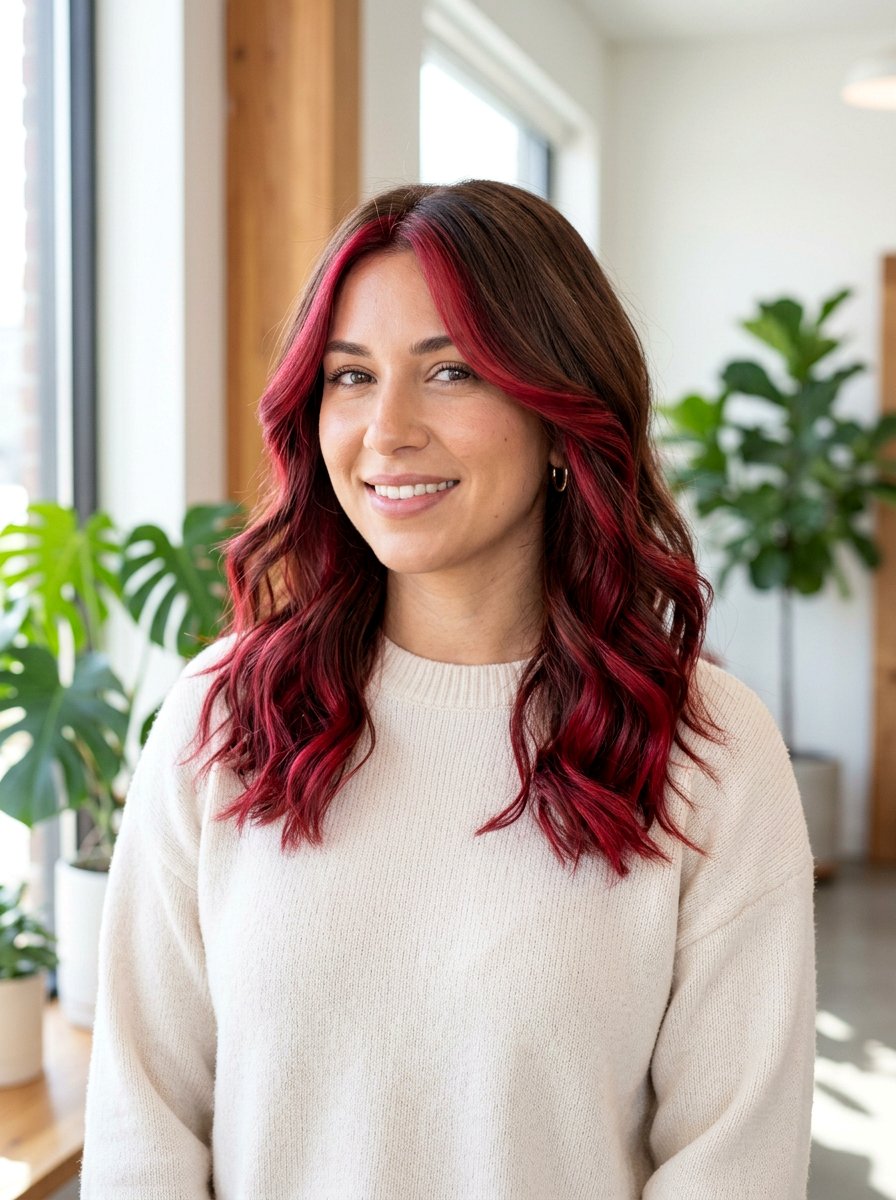 Cherry Red Balayage on Medium Brunette Hair - 20 ruby balayage on brunette hair - 20 ruby balayage on brunette hair