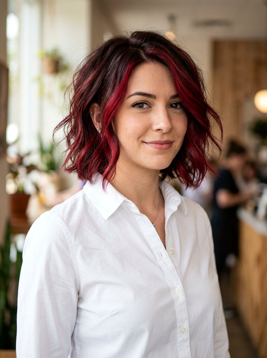 Cherry Red Balayage on Short Brunette Hair - 20 ruby balayage on brunette hair - 20 ruby balayage on brunette hair