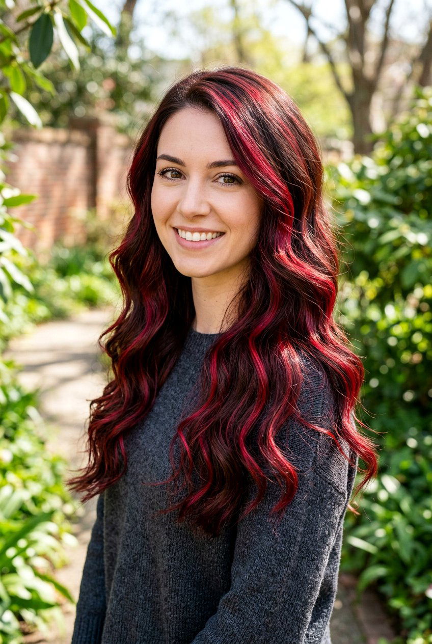 Cherry Red Highlights Dark Brown Hair - 20 red highlights on dark brown hair - 20 red highlights on dark brown hair