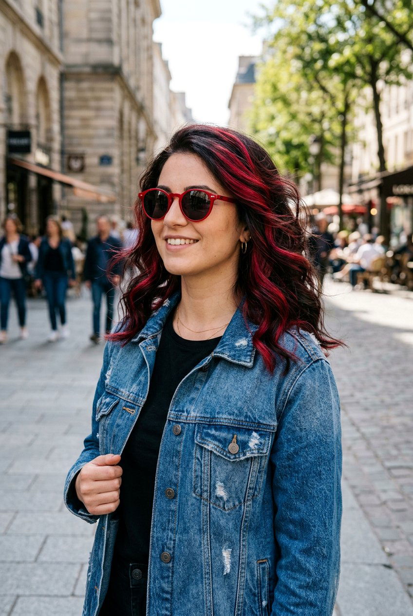 Cherry Red Highlights - 20 festival hair color ideas - 20 festival hair color ideas