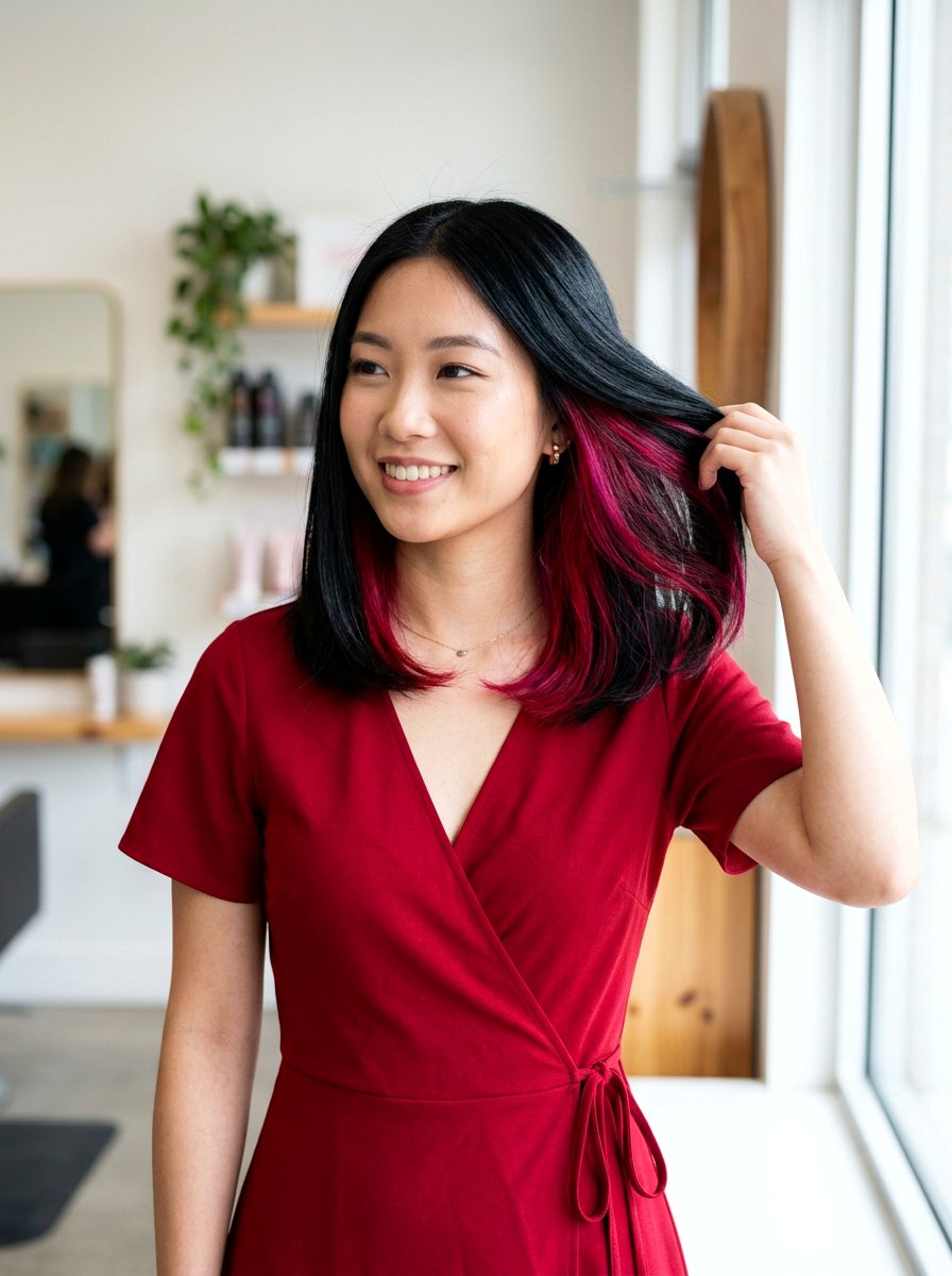 Cherry Red Holographic Peekaboo Highlights - 20 holographic peekaboo hair - 20 holographic peekaboo hair